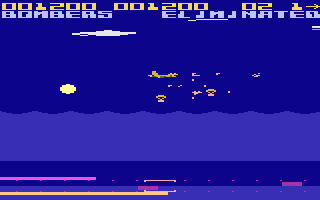 Aquatron (Atari 8-bit) screenshot: Enemy shuttle destroyed