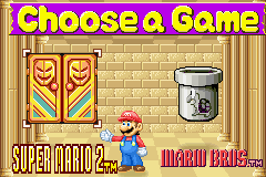 Super Mario Advance (Game Boy Advance) screenshot: Game choose menu