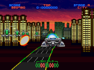 Night Striker (SEGA Saturn) screenshot: First stage, enemies coming from the left