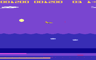 Aquatron (Atari 8-bit) screenshot: U-boots missiles