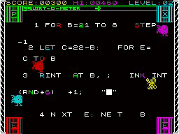Micro Mouse Goes De-bugging (ZX Spectrum) screenshot: Level 2 with a more complex program