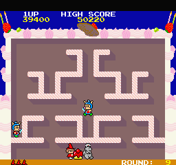 The Fairyland Story (Sharp X68000) screenshot: Move it Ogre or I'll turn you into cake just like your buddy!