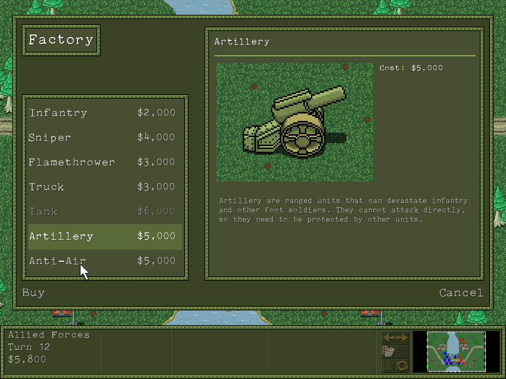 Brass Hats (Windows) screenshot: Artillery
