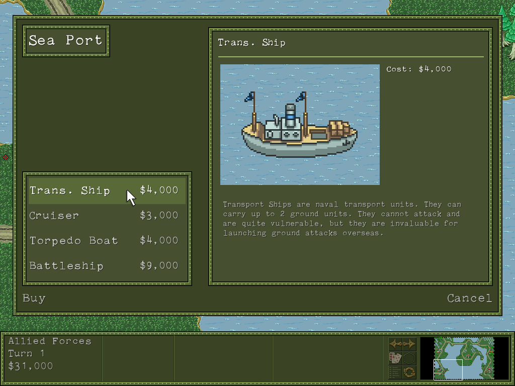 Brass Hats (Windows) screenshot: Transport Ship