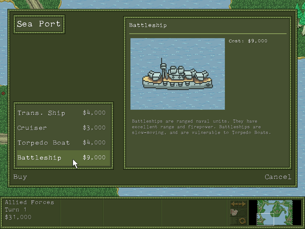 Brass Hats (Windows) screenshot: Battleship