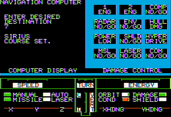 Space Vikings (Apple II) screenshot: Setting course for Sirius...