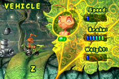 Antz Extreme Racing (Game Boy Advance) screenshot: Select your vehicle and driver.