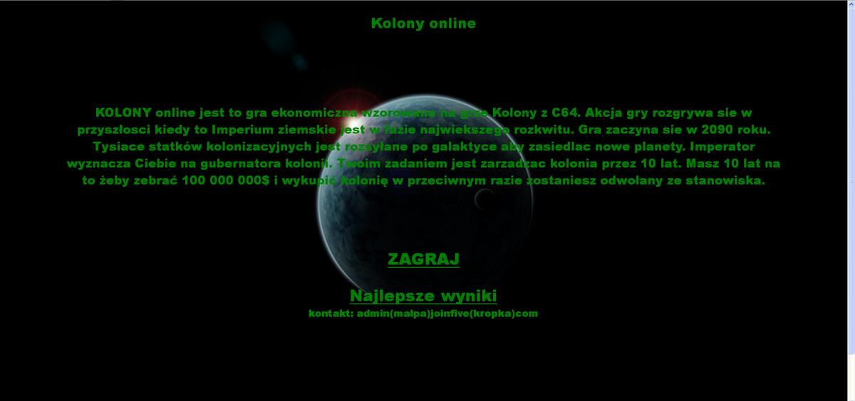 Kolony online (Browser) screenshot: Main menu