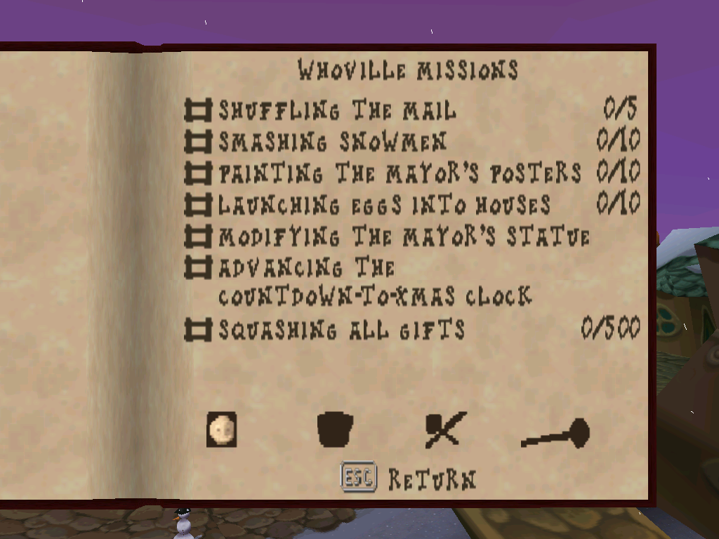 The Grinch (Windows) screenshot: The objectives of this level.