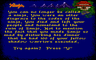 Master Ninja: Shadow Warrior of Death (Amiga) screenshot: Try again?