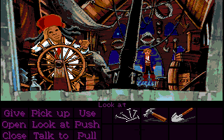 Monkey Island 2: LeChuck's Revenge (Amiga) screenshot: Captain Dread has a charter boat. (Monkey Island 2 Lite Mode)