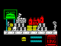 Whopper Chase (ZX Spectrum) screenshot: Attacked from all sides