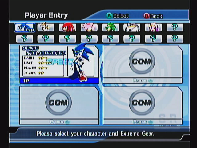 Sonic Riders (GameCube) screenshot: Player select