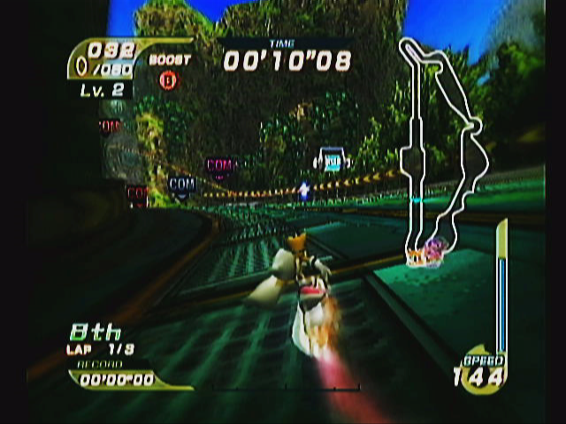 Sonic Riders (GameCube) screenshot: Tails on Splash Canyon stage