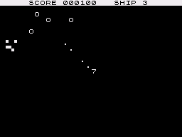 QS Asteroids (ZX81) screenshot: Running without the CHRS board and it looks a bit basic