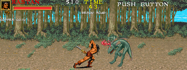 Warrior Blade: Rastan Saga Episode III (Arcade) screenshot: Slash attack!