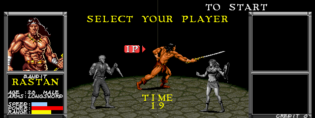 Warrior Blade: Rastan Saga Episode III (Arcade) screenshot: Select player