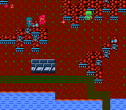 Mojon Twins Gran Sabiduría: 31 in 1 Real Games (NES) screenshot: <i>Sgt. Helmet's Commandow</i> gameplay with the light green character as the protagonist