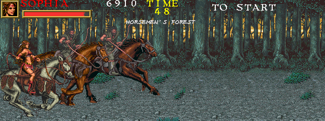 Warrior Blade: Rastan Saga Episode III (Arcade) screenshot: On horse
