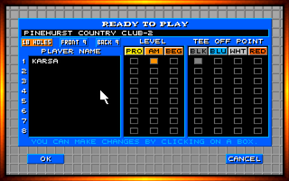 Links: Championship Course - Pinehurst Resort & Country Club (DOS) screenshot: Pre-game options