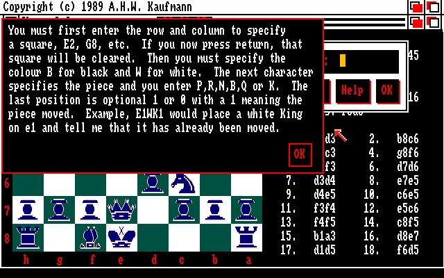 Chess 2.0 (Amiga) screenshot: Online help