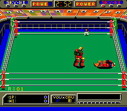 Robo Wres 2001 (Arcade) screenshot: Knocked down.