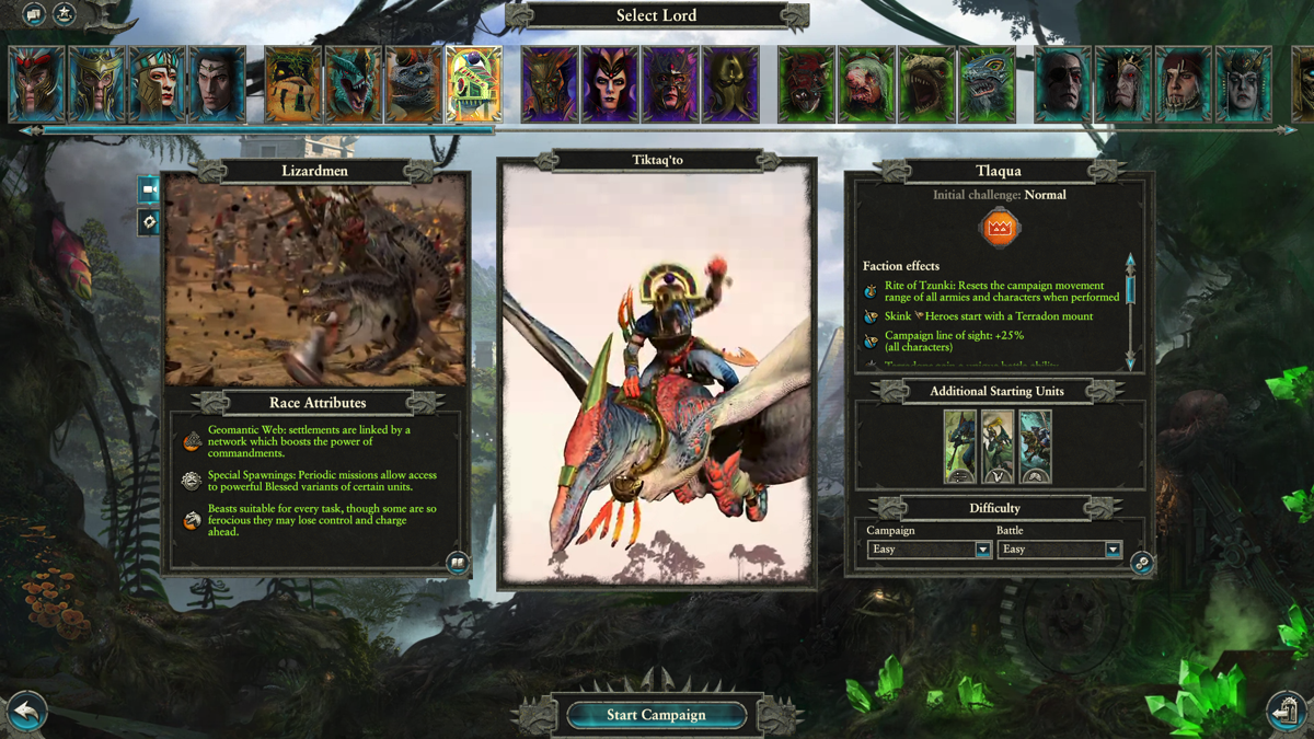 Total War: Warhammer II - Tiktaq'to (Windows) screenshot: Selecting Tiktaq'to