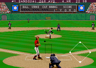 Relief Pitcher (Arcade) screenshot: Here comes the pitch.