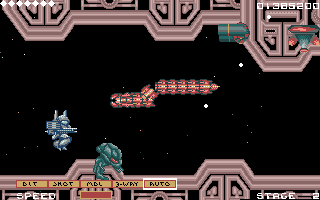 Side Arms Hyper Dyne (Amiga) screenshot: Later in stage 2