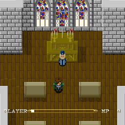 Lagoon (Sharp X68000) screenshot: Church, notice the crucifix on the altar, it was removed from both the Japanese and English SNES versions