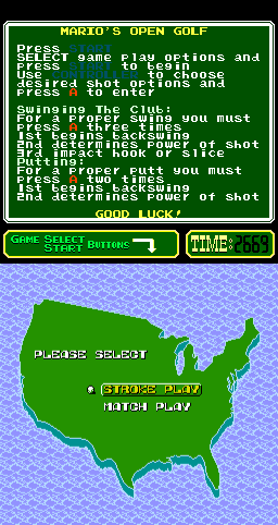 NES Open Tournament Golf (Arcade) screenshot: Stroke or Match Play?