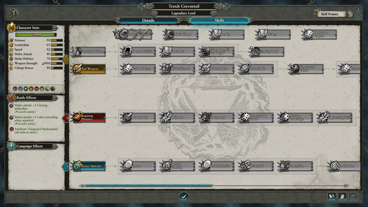 Total War: Warhammer II - Tretch Craventail (Windows) screenshot: The skill tree of Tretch
