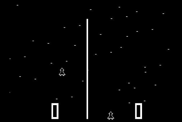 Space Race (Arcade) screenshot: Avoiding asteroids.