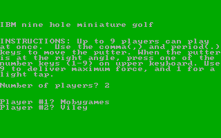 9-Hole Miniature Golf (DOS) screenshot: Player setup and instructions