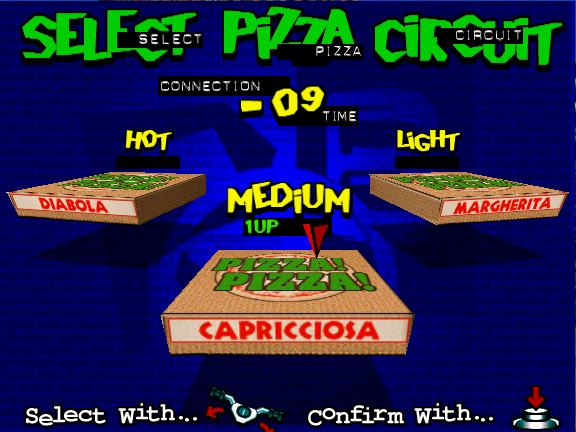 Radikal Bikers (Arcade) screenshot: Select Pizza Circuit.