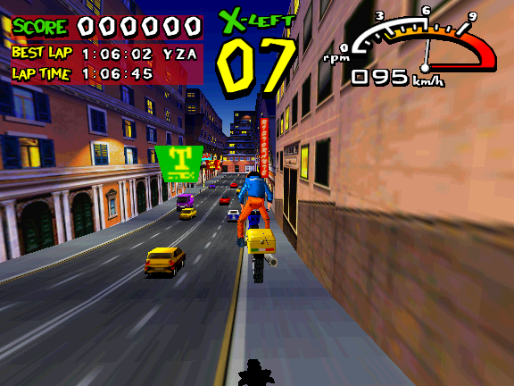 Radikal Bikers (Arcade) screenshot: Making a jump.