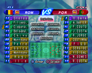 International Superstar Soccer 2000 (PlayStation) screenshot: Lineups