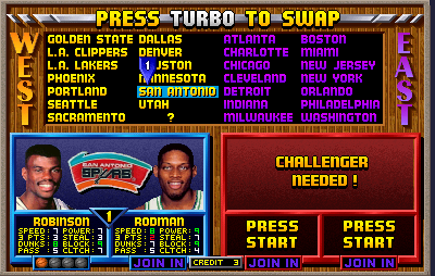 NBA Jam Tournament Edition (Arcade) screenshot: Select a team.