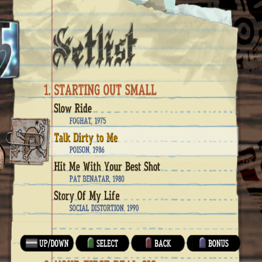 Guitar Hero III: Legends of Rock (PlayStation 2) screenshot: Playing a training option (1). There are many options that make learning the game easy for those with no skill whatsoever. First there's some easy songs