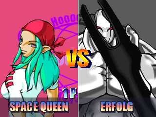 Air Hockey (PlayStation) screenshot: Space Queen's sexiness will destroy Erfolg. Stay away from Earth!