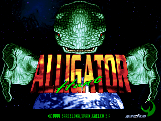 Alligator Hunt (Arcade) screenshot: Title screen, reptile aliens are taking over the world..