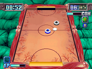 Air Hockey (PlayStation) screenshot: Close to each other.