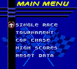 Test Drive 6 (Game Boy Color) screenshot: Menu screen.