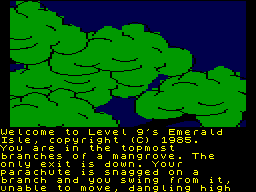 Emerald Isle (ZX Spectrum) screenshot: Trapped in the trees