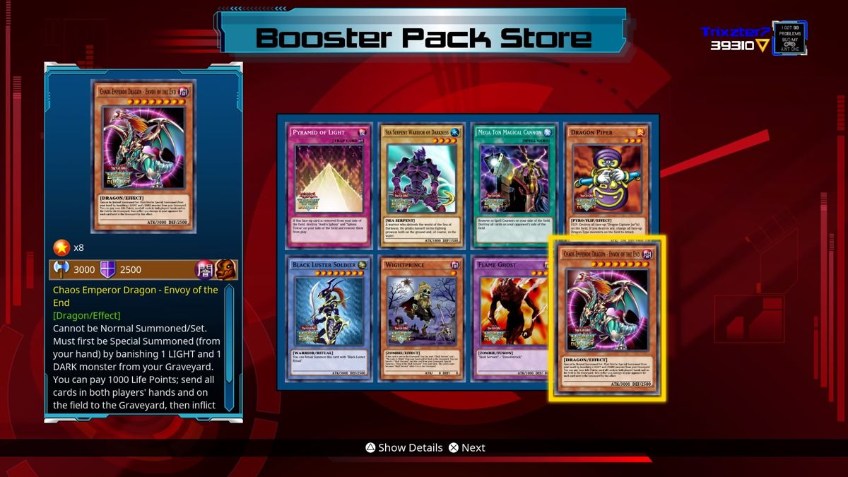 Yu-Gi-Oh!: Legacy of the Duelist (PlayStation 4) screenshot: The last card in every pack is Rare