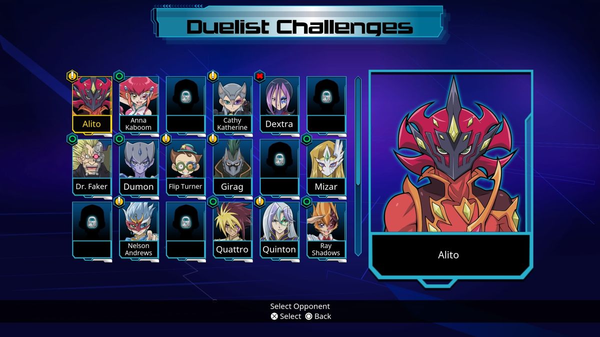 Yu-Gi-Oh!: Legacy of the Duelist (PlayStation 4) screenshot: Duelist Challenges unlock after beating all of a characters story duels