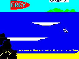 Surfchamp (ZX Spectrum) screenshot: Paddling out to sea