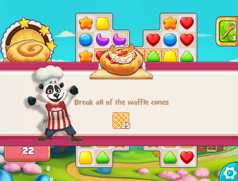 Cookie Jam (Browser) screenshot: A new type goal, breaking waffle cone square.s