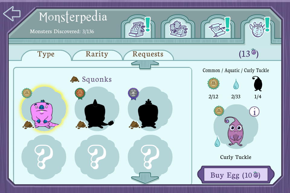 Monster Pet Shop (iPhone) screenshot: Monsterpedia