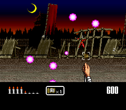 Shien's Revenge (SNES) screenshot: Firing a smart bomb.